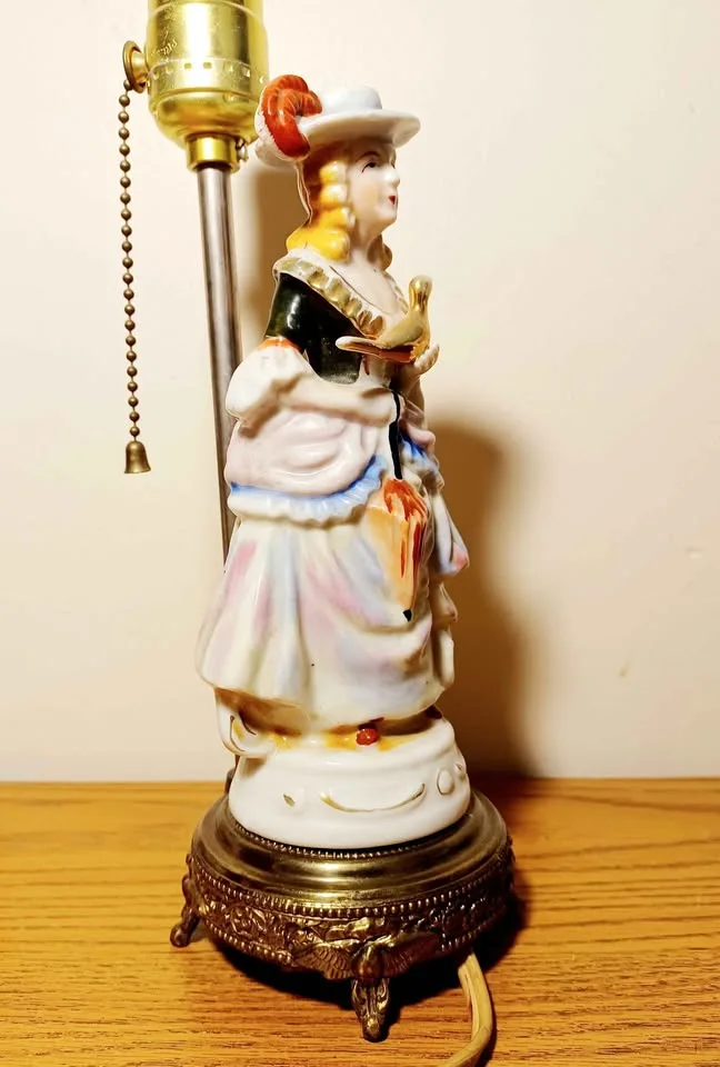 Vtg. Rare Marie Antoinette Porcelain Statue Lamp image indicator(3)