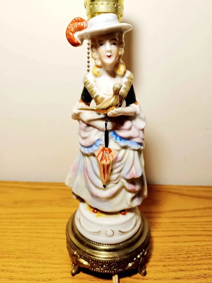 Vtg. Rare Marie Antoinette Porcelain Statue Lamp image indicator(6)