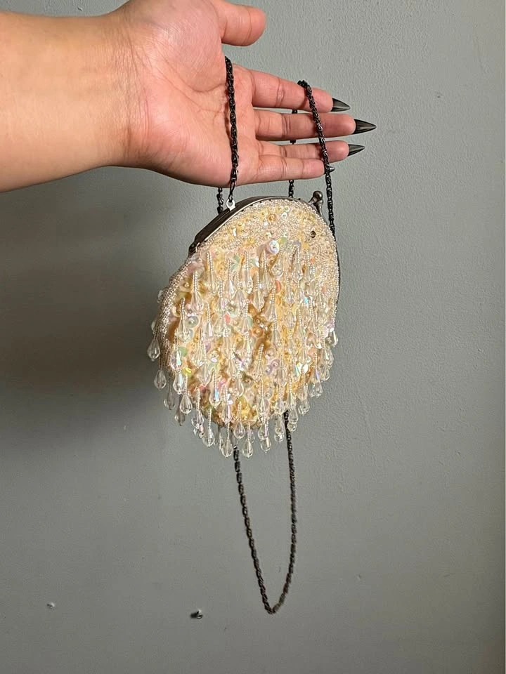 Vintage Beaded Clutch with Detachable Chain