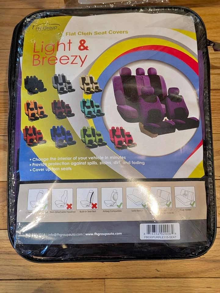 FH Group Light & Breezy Seat Covers - Purple/Black - New