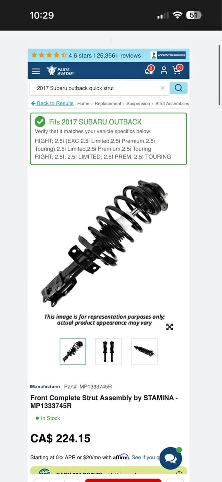 Front Quick Strut Pair for Subaru Outback (2015-2019)