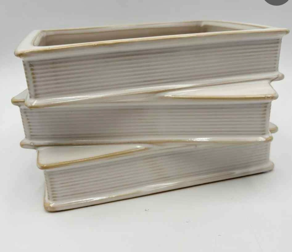 Ceramic Stacked Book Planter with Drainage Hole - photo 3