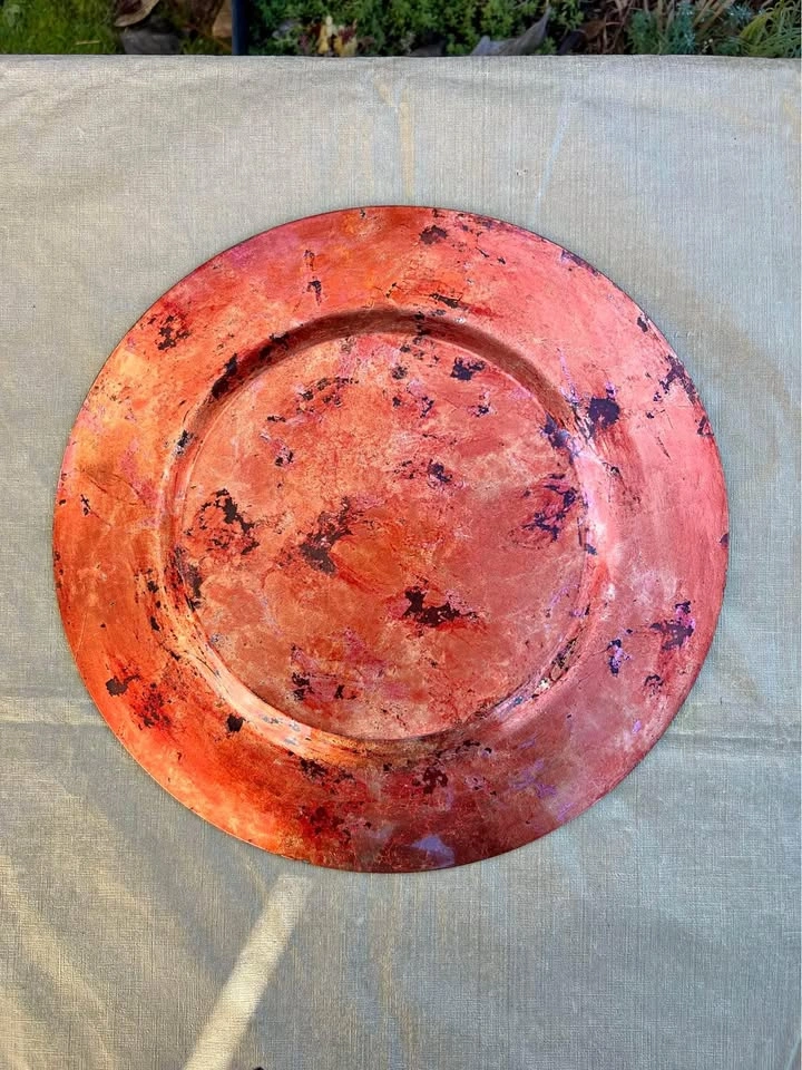 Pier One Imports Gold Orange Rust Leaf Glass Charger 12 7/8" Set