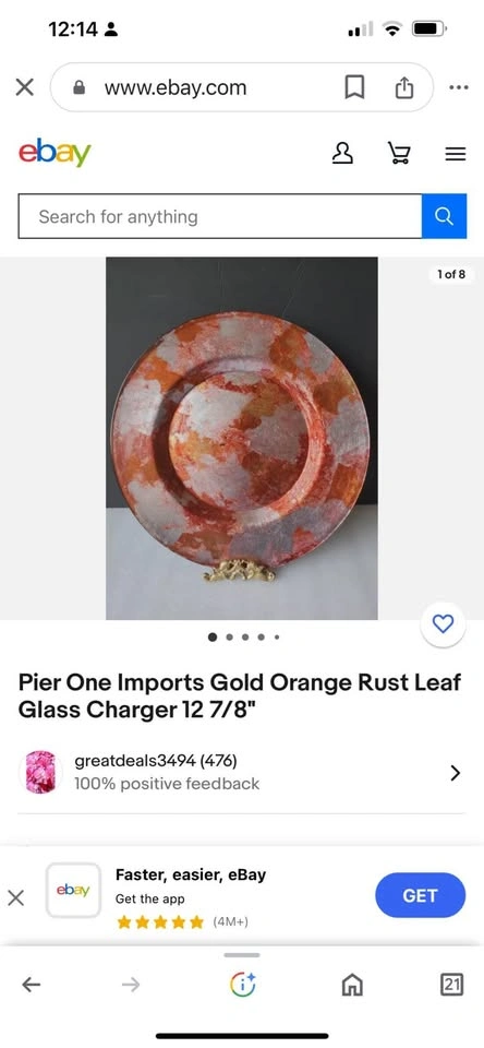 Pier One Imports Gold Orange Rust Leaf Glass Charger 12 7/8" Set - photo 2