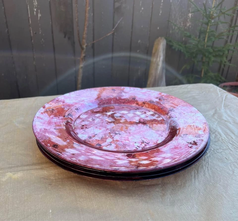 Pier One Imports Gold Orange Rust Leaf Glass Charger 12 7/8" Set - photo 4