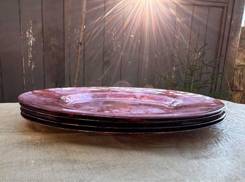 Pier One Imports Gold Orange Rust Leaf Glass Charger 12 7/8" Set - photo 5
