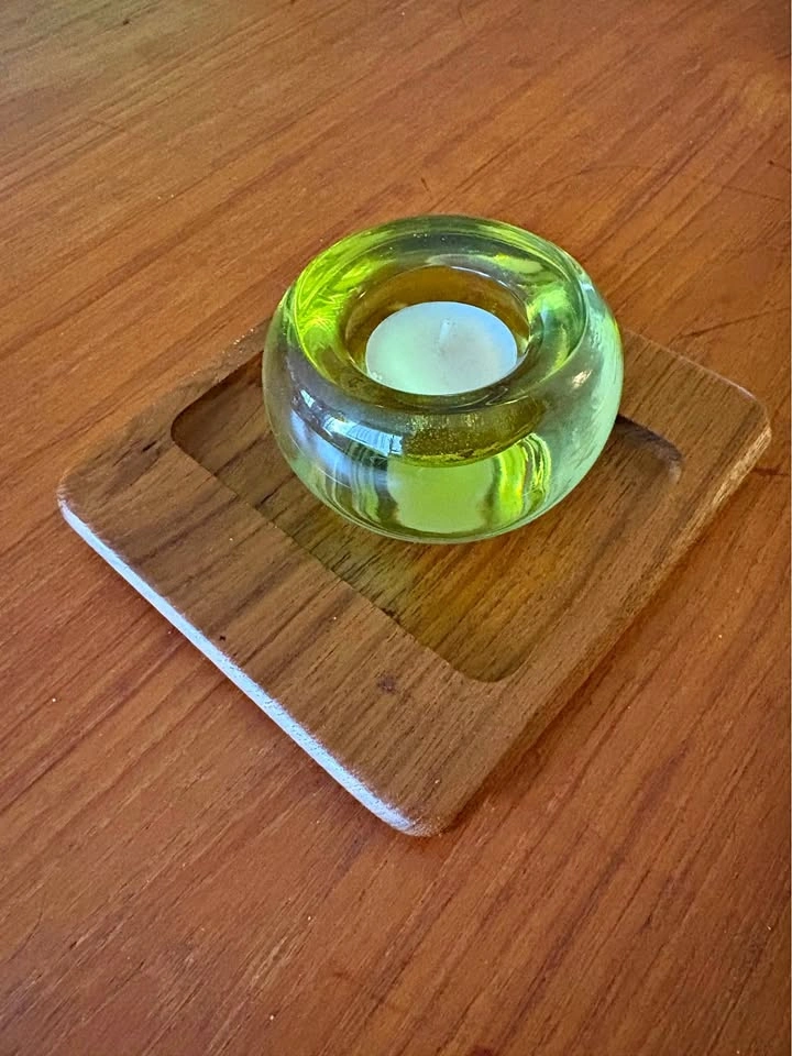 Vintage 1960s Digsmed Denmark Teak Display Tray & Lime Candle Ho