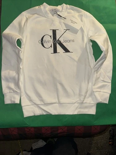 CALVIN KLEIN MEN'S White LONG SLEEVE SWEATSHIRT SIZE Small BIG L