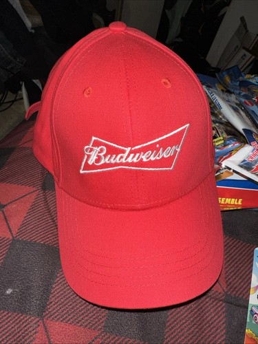 Vintage Budweiser Beer Baseball Cap Hat Red "Merrimack, NH"