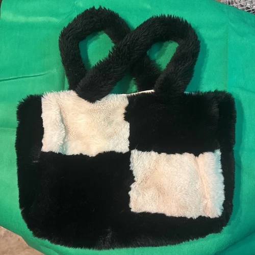 Large Plush Fluffy Checkerboard Tote Bag