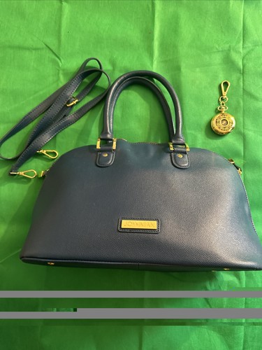 Joy & Iman Blue Pebbled Leather Satchel Purse w/ Pocket Watch