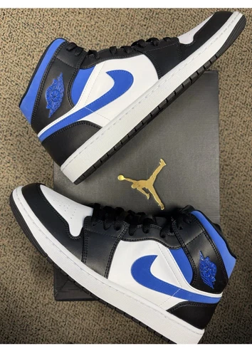 Air Jordan 1 Mid Men's Size 12 White Black Racer Blue 554724-140