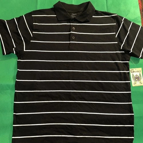 🚨New‼️ Galaxy Polo Shirt Mens L Black Striped Golf Short Sleeve