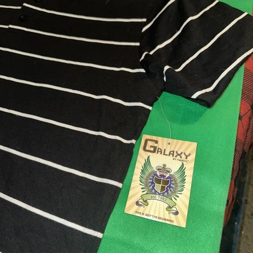 🚨New‼️ Galaxy Polo Shirt Mens L Black Striped Golf Short Sleeve - photo 2