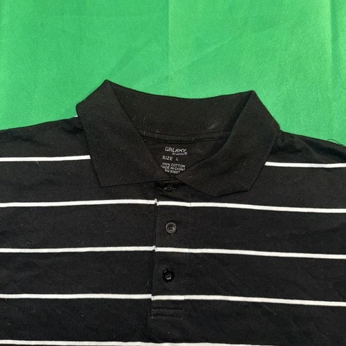 🚨New‼️ Galaxy Polo Shirt Mens L Black Striped Golf Short Sleeve - photo 4
