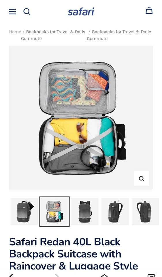 Safari Redan 40L Black Backpack Suitcase w/ Raincover - photo 2