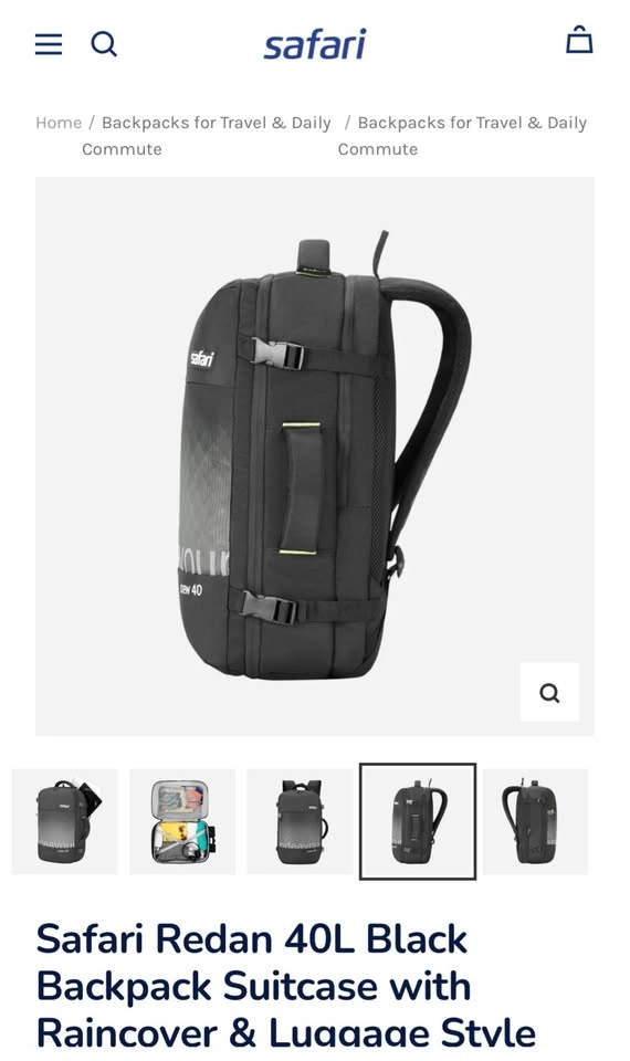 Safari Redan 40L Black Backpack Suitcase w/ Raincover - photo 3