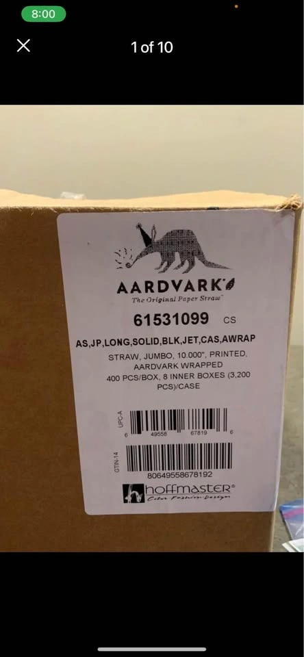 New Aardvark 10" Wrapped Black Jumbo Paper Straws - 3200 Count - photo 2