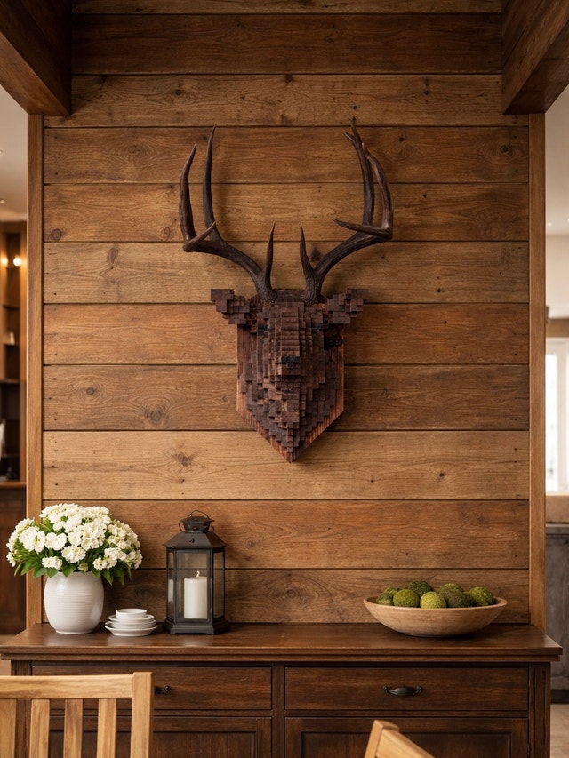 Real Deer Antler Wood Pixel Mount