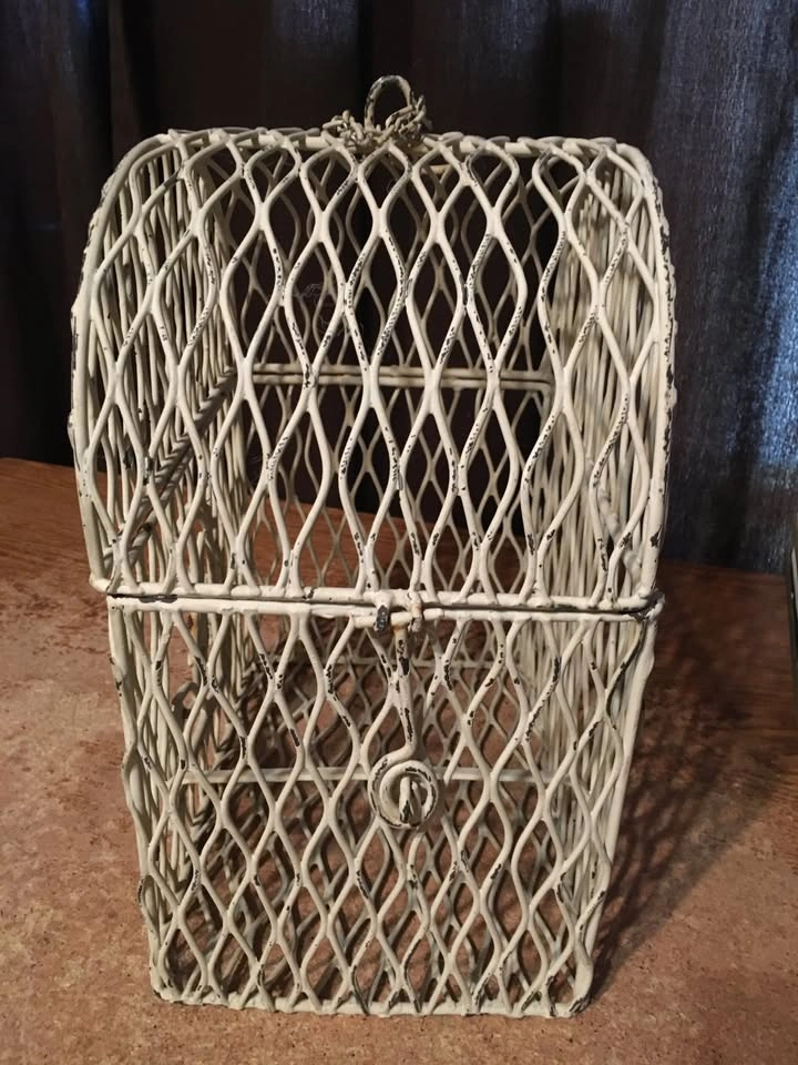 VINTAGE METAL DECORATIVE BIRD CAGE WHITE HANGING - photo 2