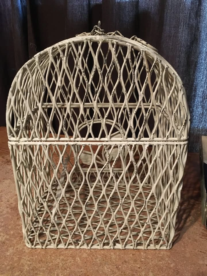 VINTAGE METAL DECORATIVE BIRD CAGE WHITE HANGING - photo 3