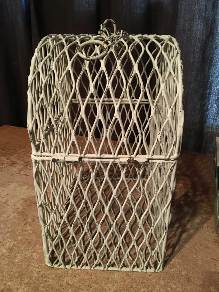 VINTAGE METAL DECORATIVE BIRD CAGE WHITE HANGING - photo 4