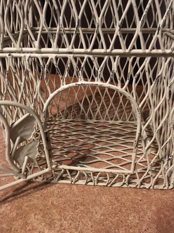 VINTAGE METAL DECORATIVE BIRD CAGE WHITE HANGING - photo 5