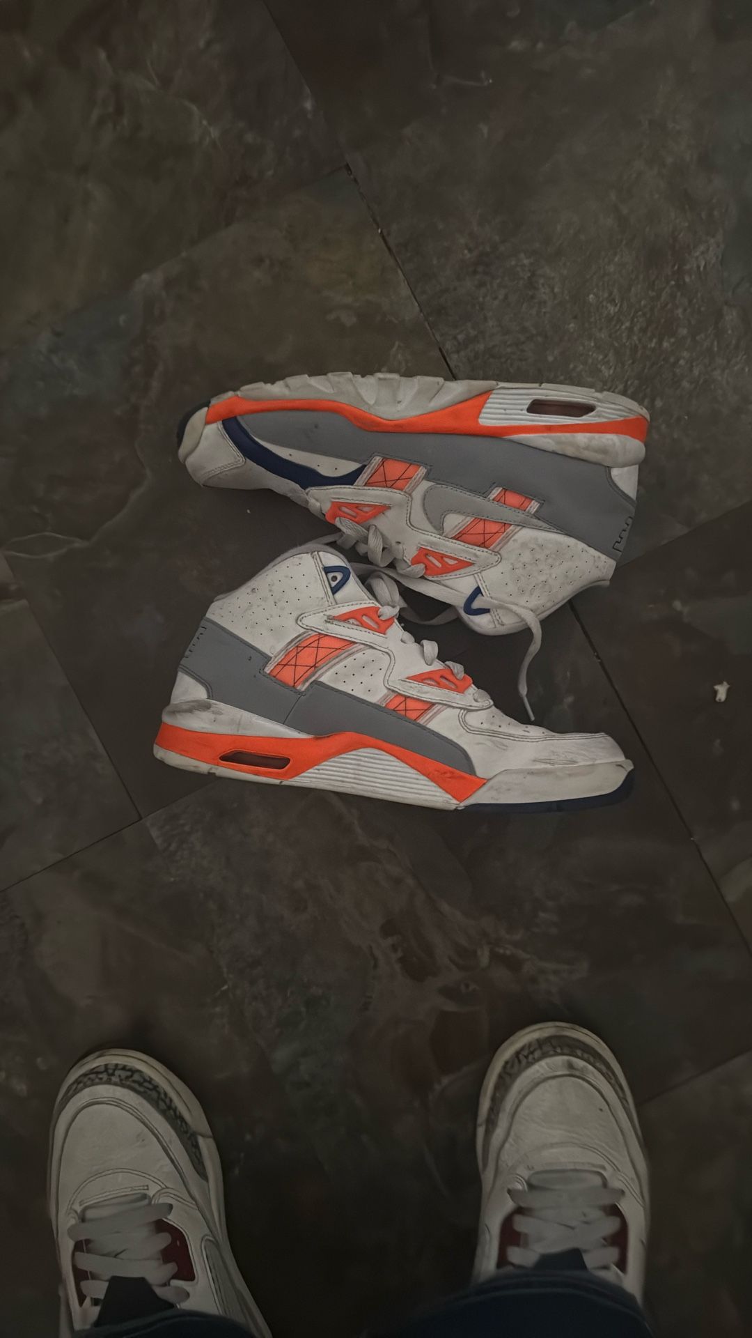 White and Orange Jordans