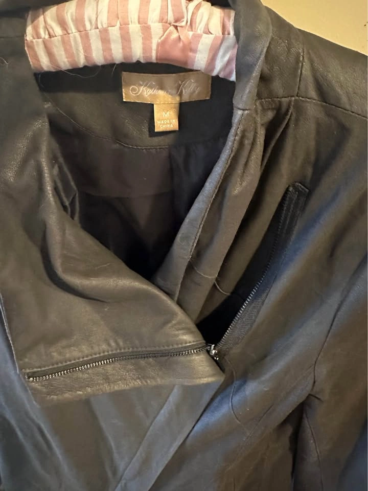 Katherine Kelly Charcoal Asymmetric Leather Blazer Jacket M - photo 2