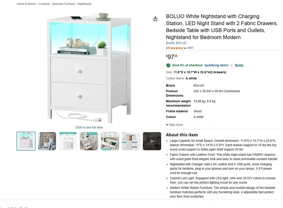 White 2-Drawer Nightstand with Power Outlet (Set of 2) - photo 2