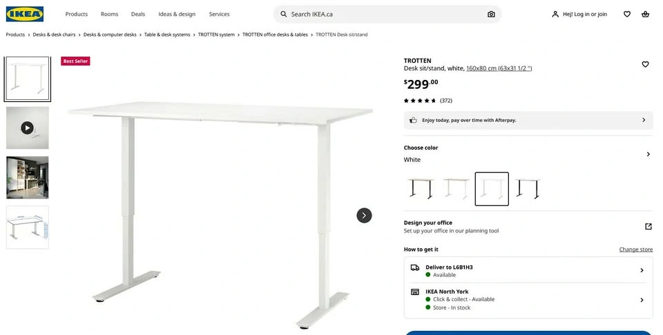 IKEA TROTTEN Sit/Stand Desk (White, 160x80 cm)