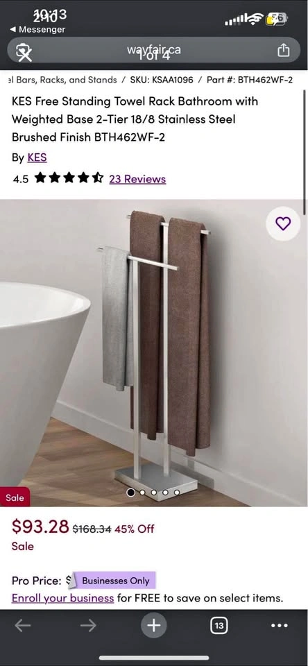🥕 Free Standing Towel Rack Bathroom steel finish