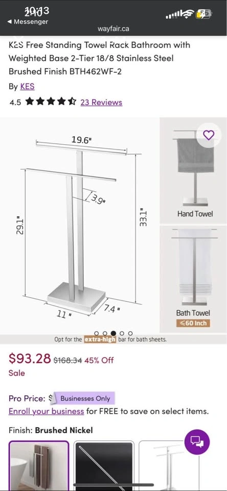 🥕 Free Standing Towel Rack Bathroom steel finish - photo 2