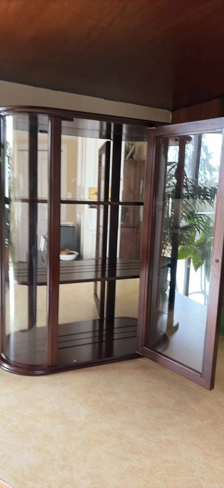 Dark Wood Curved Glass Wall Display Cabinet - photo 2
