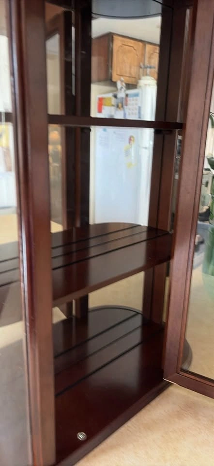 Dark Wood Curved Glass Wall Display Cabinet - photo 3
