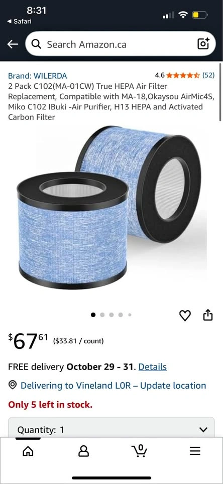 🥕 True HEPA Air Filter Replacement for MIKO