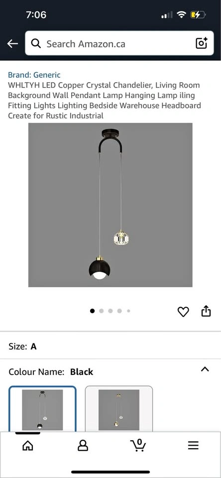🥕 LED Copper Crystal Chandelier (Black Colour)
