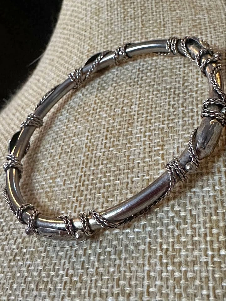 Vintage SilverTone Tribal Wire Wrap Bangle Bracelet