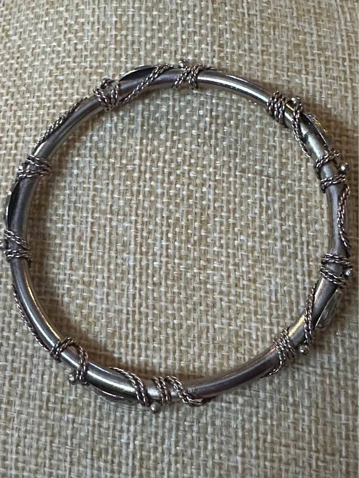 Vintage SilverTone Tribal Wire Wrap Bangle Bracelet - photo 2