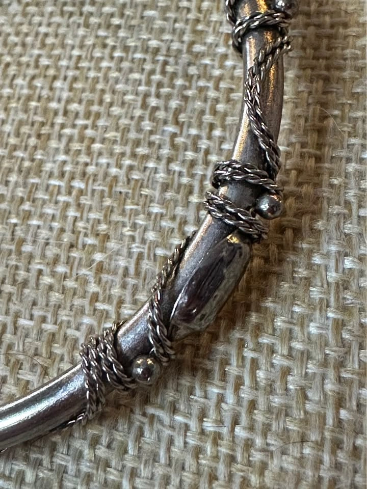 Vintage SilverTone Tribal Wire Wrap Bangle Bracelet - photo 3