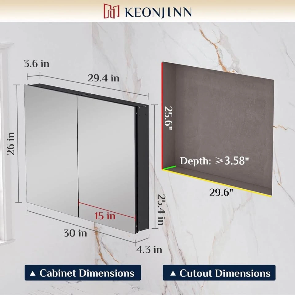 Brand New Keonjinn 30×26″ Black Mirrored Medicine Cabinet - photo 2