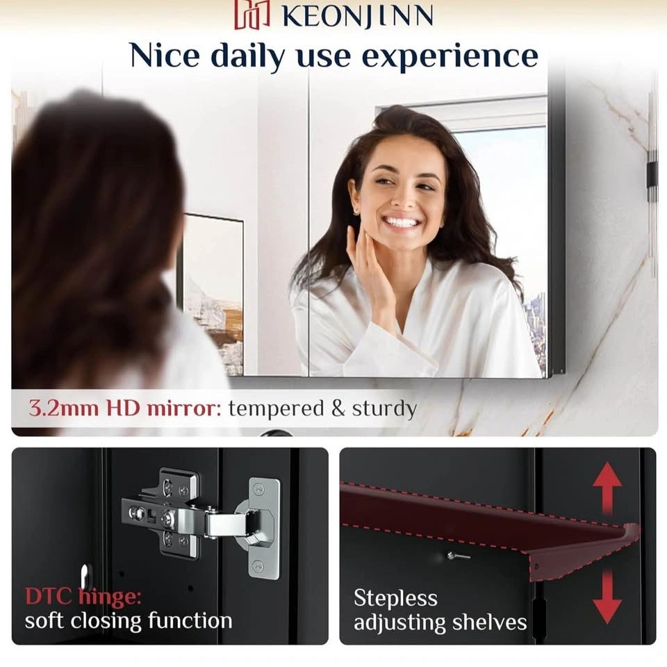 Brand New Keonjinn 30×26″ Black Mirrored Medicine Cabinet - photo 4