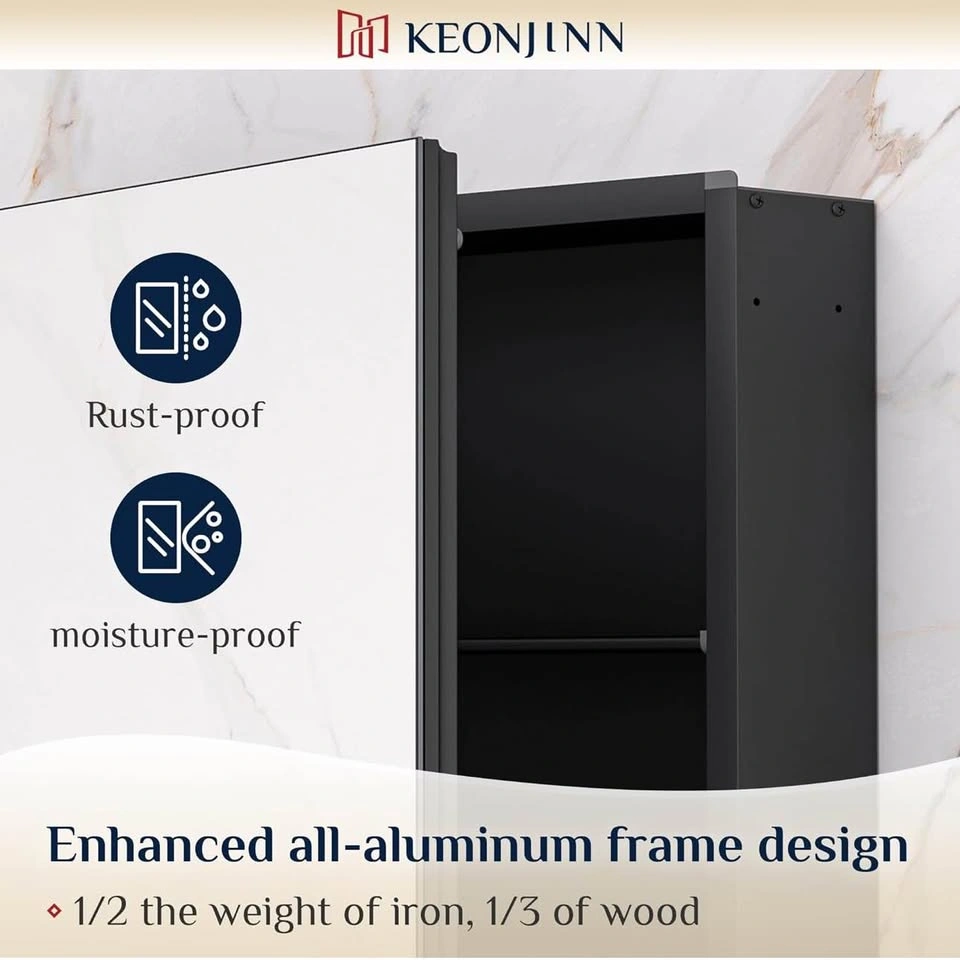 Brand New Keonjinn 30×26″ Black Mirrored Medicine Cabinet - photo 5