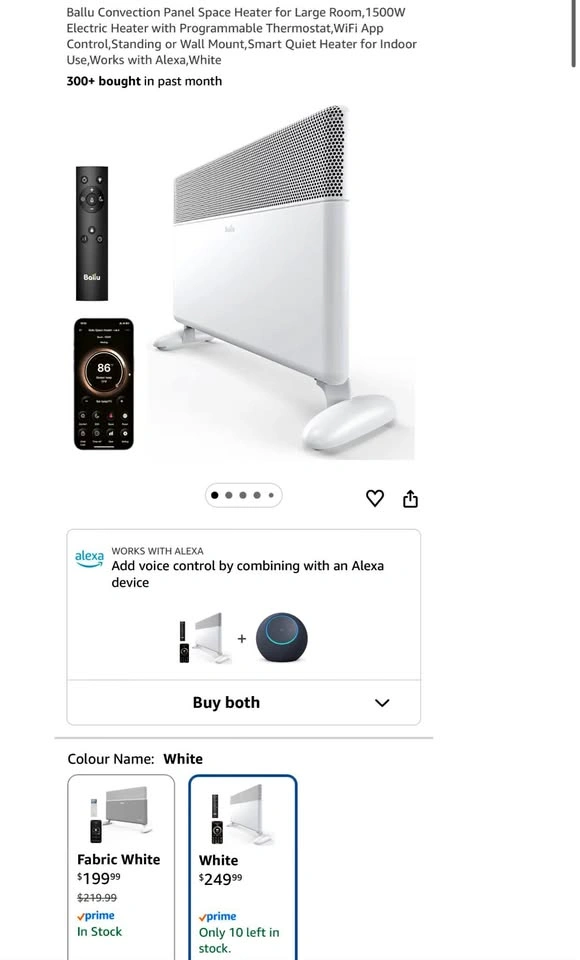 Ballu 1500W Smart Panel Space Heater – WiFi, Alexa, Wall Mount o