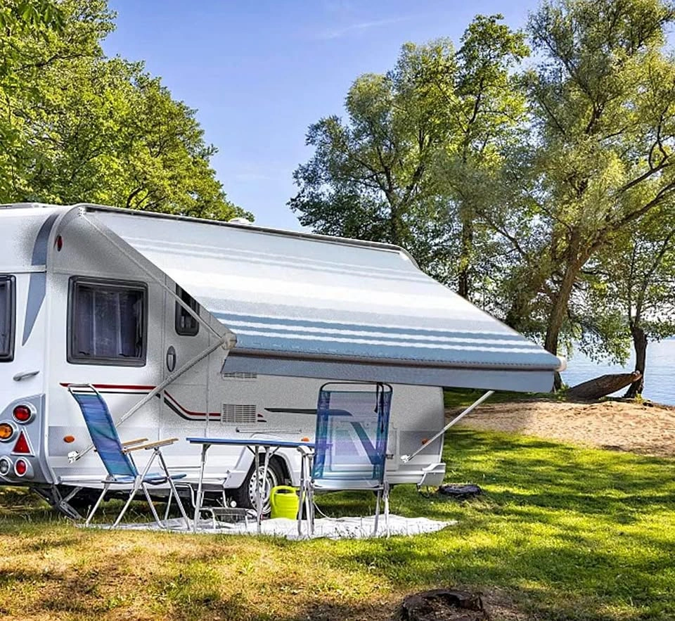 Suncode RV Awning Fabric Replacement 11’ – Waterproof Blue Strip