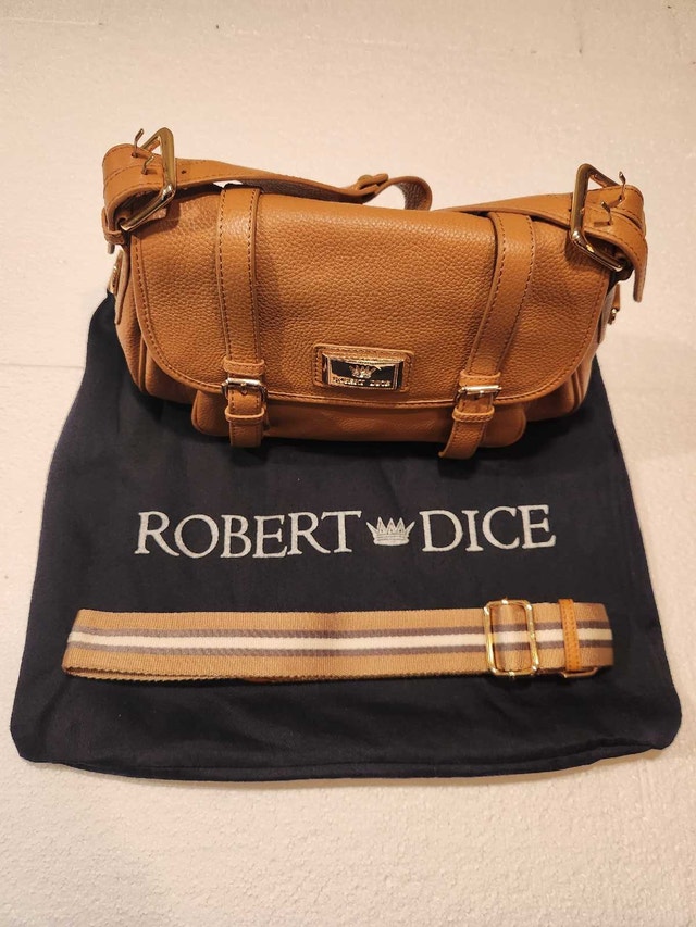 Robert Dice Cognac Pebbled Leather Crossbody Bag w/ Extra Strap