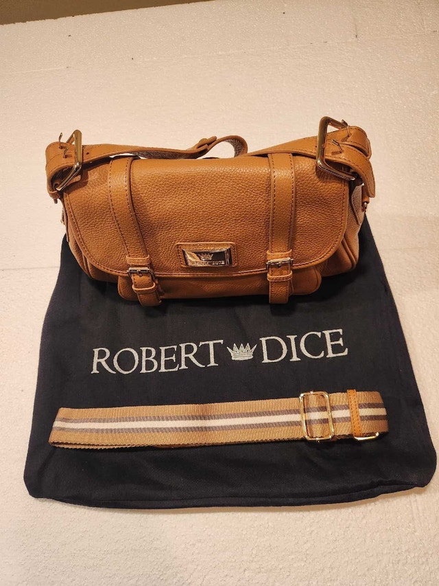 Robert Dice Cognac Pebbled Leather Crossbody Bag w/ Extra Strap - photo 5