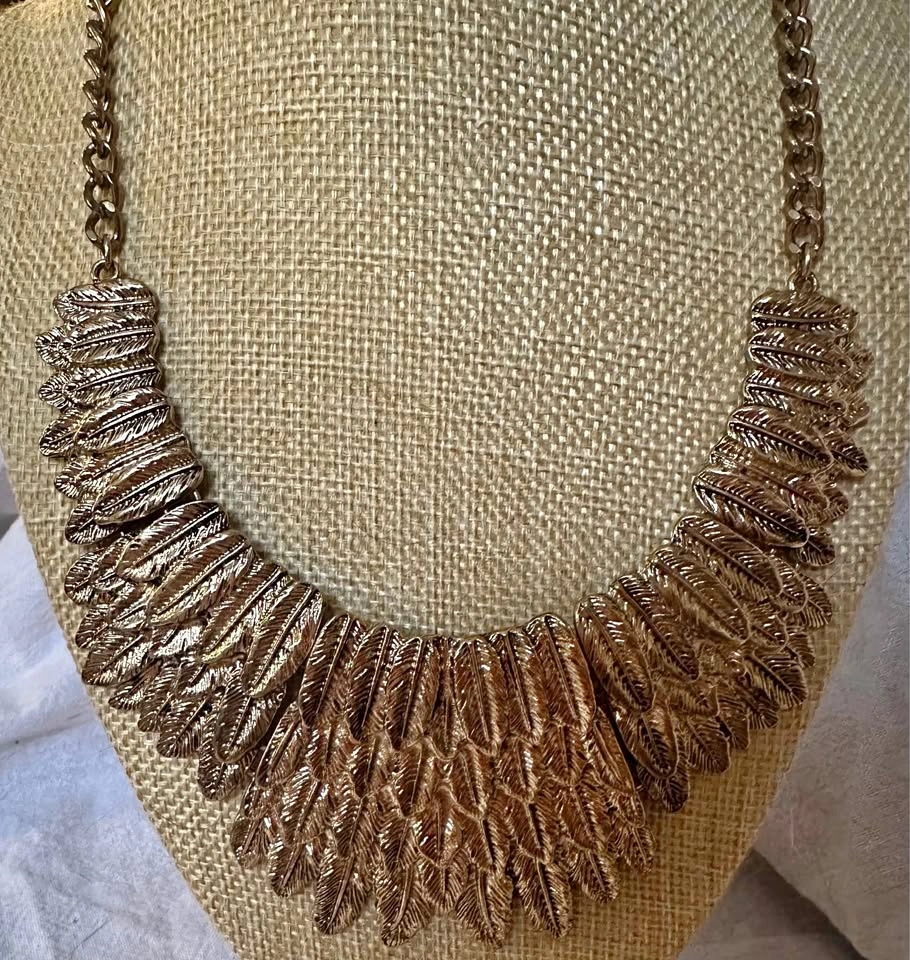 Women's Gold Tone Feather Statement Necklace