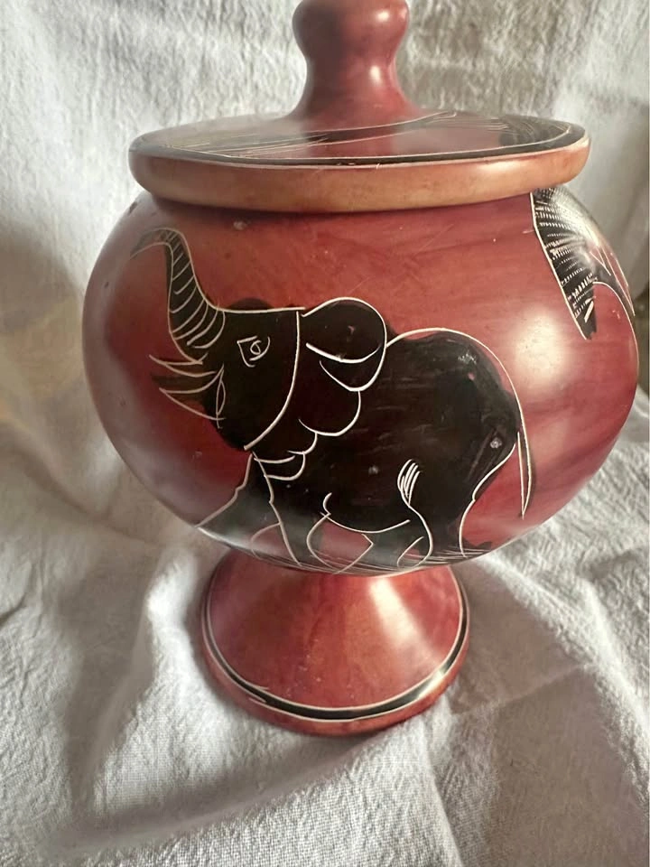 Hand sculpted soapstone trinket container