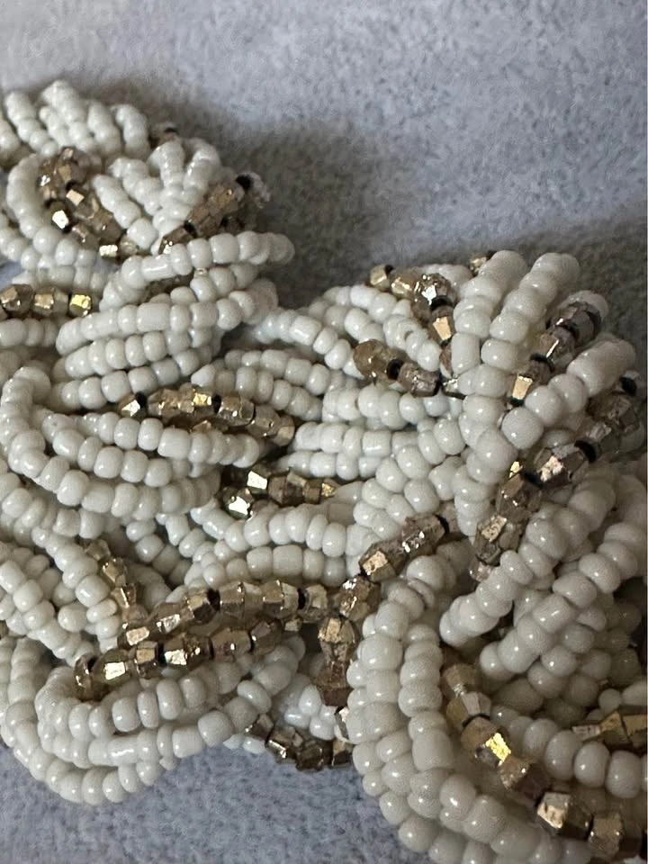 Vintage White and Gold Beaded Rope Necklace - photo 4